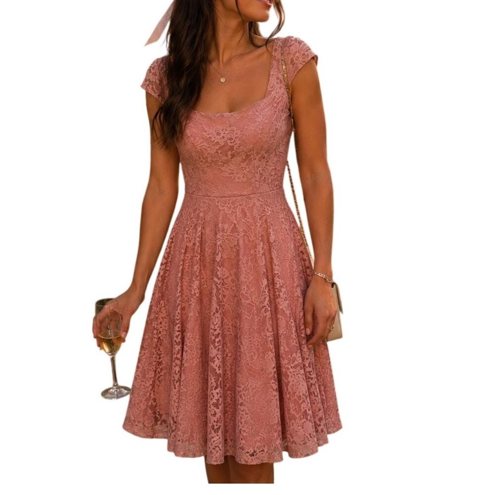 Muadress M Blush Pink Floral Lace Cocktail Dress Wedding Guest Party Balletcore